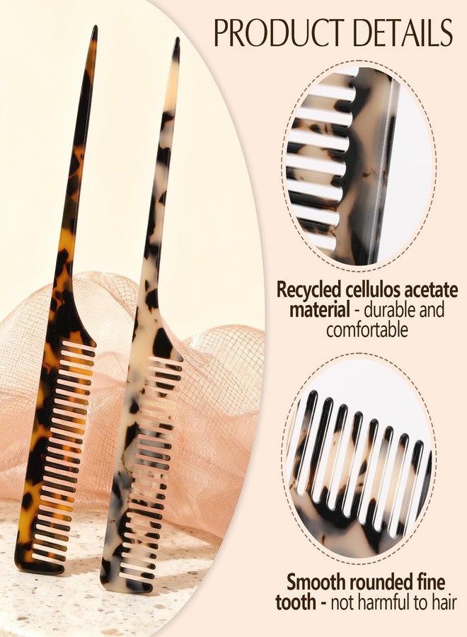 Auseibeely 2 Pack Rat Tail Combs for Women, Fine Tooth Hair Parting Comb Root Teasing Hair Styling Tools for Braiding, Friendly Recycled Cellulose Acetate Comb Anti Static(Tortoise Shell, Ivory) - Image 2